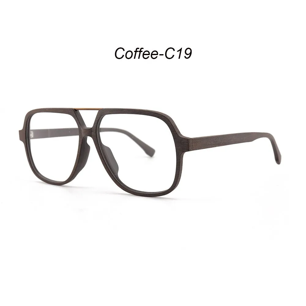 Hdcrafter Men's Full Rim Oversized Square Double Bridge Wood Alloy Eyeglasses