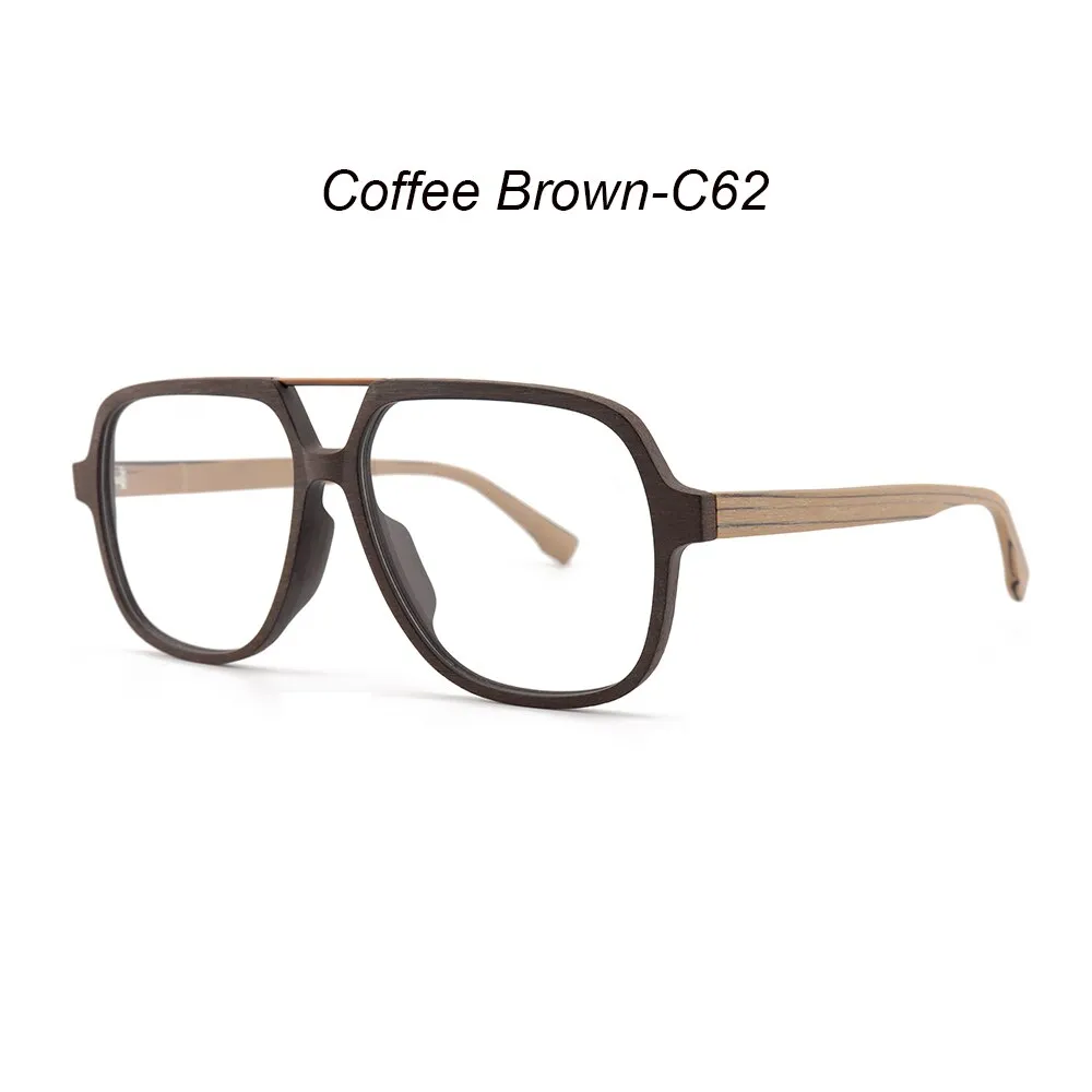 Hdcrafter Men's Full Rim Oversized Square Double Bridge Wood Alloy Eyeglasses