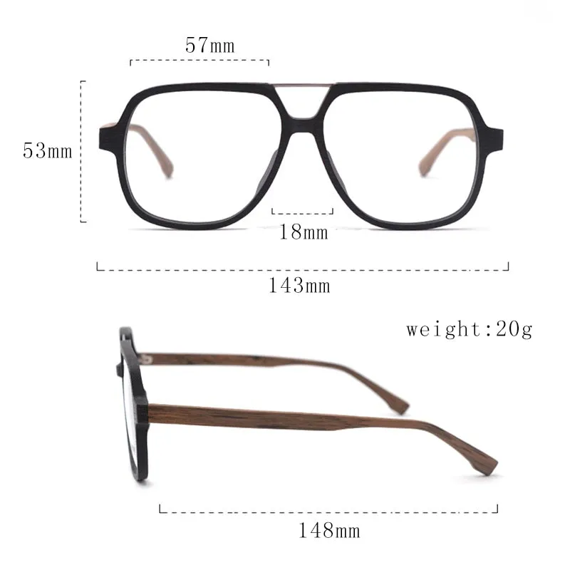 Hdcrafter Men's Full Rim Oversized Square Double Bridge Wood Alloy Eyeglasses