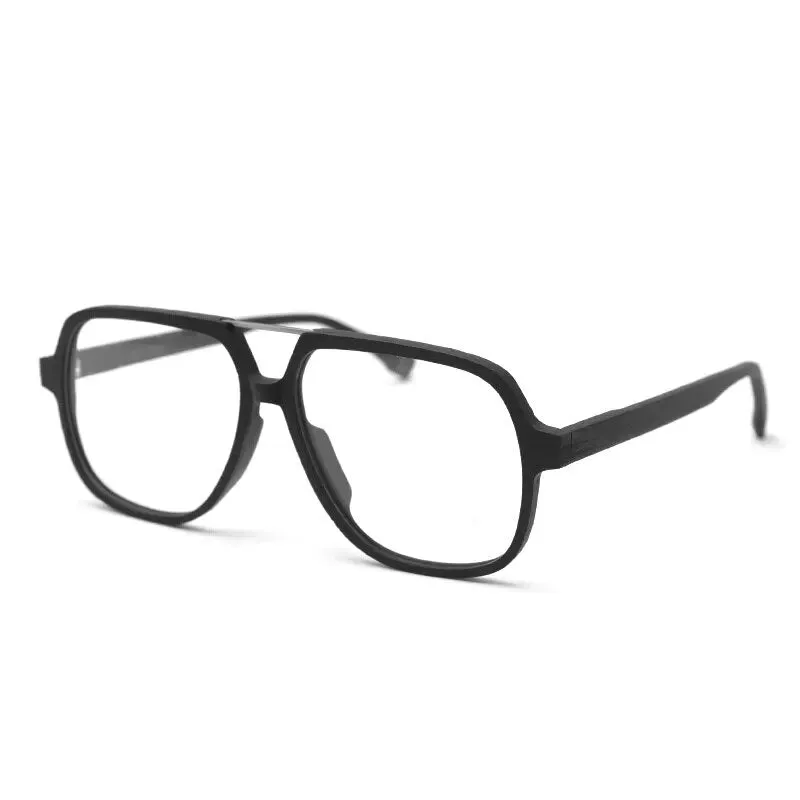 Hdcrafter Men's Full Rim Oversized Square Double Bridge Wood Alloy Eyeglasses