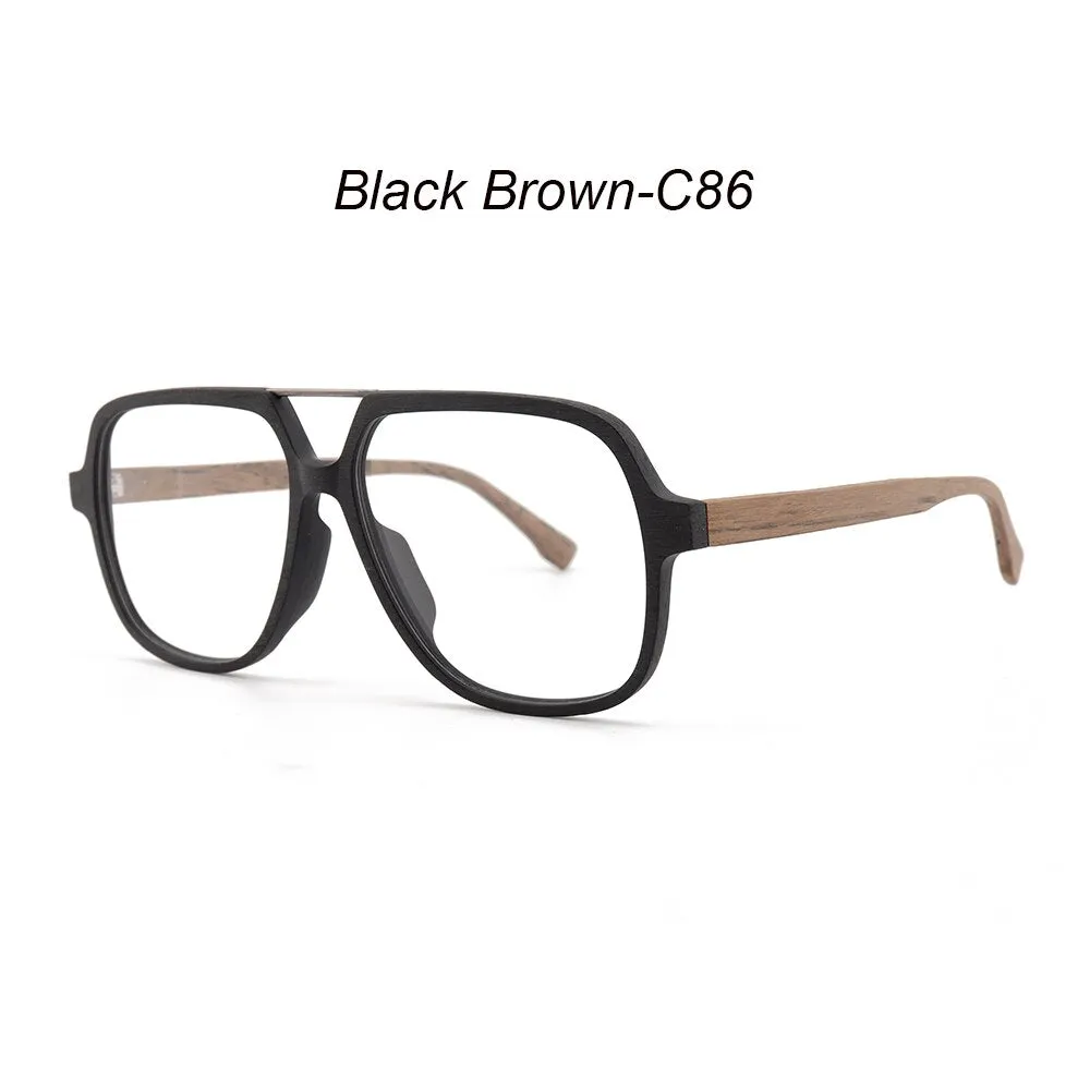 Hdcrafter Men's Full Rim Oversized Square Double Bridge Wood Alloy Eyeglasses