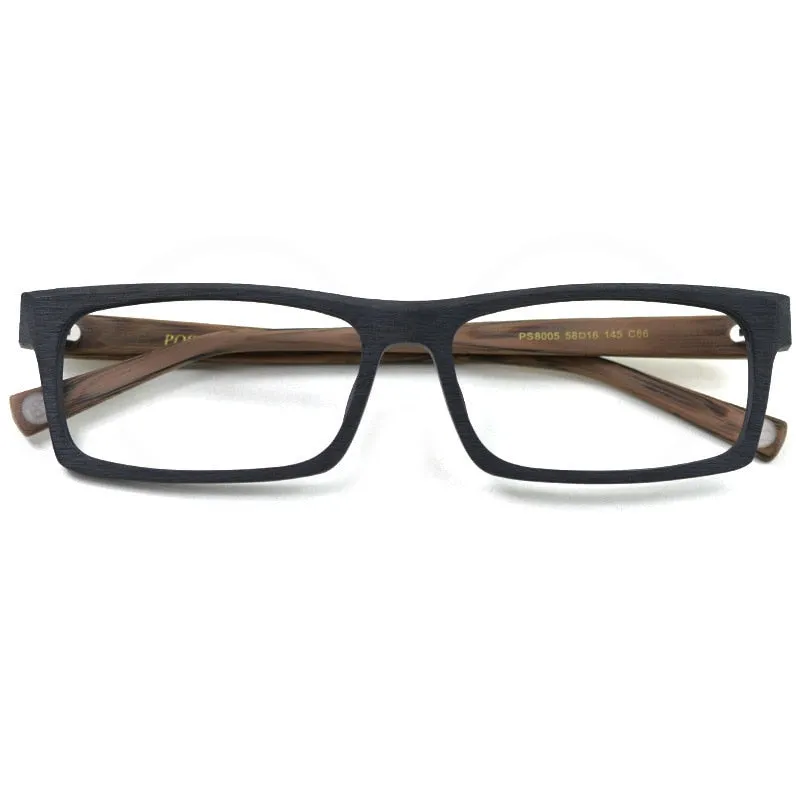 Hdcrafter Men's Full Rim Rectangle Wood Frame Eyeglasses Ps8005