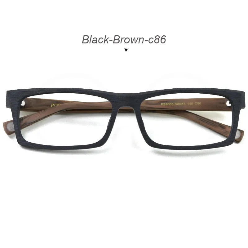 Hdcrafter Men's Full Rim Rectangle Wood Frame Eyeglasses Ps8005