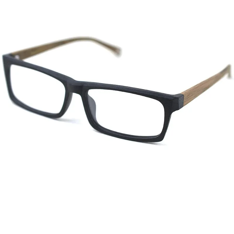 Hdcrafter Men's Full Rim Rectangle Wood Frame Eyeglasses Ps8005