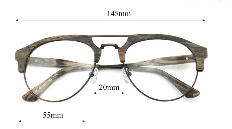 Hdcrafter Men's Full Rim Round Double Bridge Wood Metal Frame Eyeglasses 15144