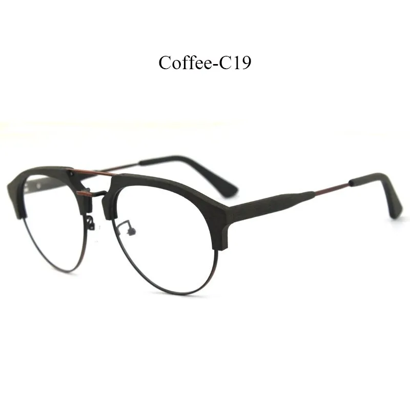 Hdcrafter Men's Full Rim Round Double Bridge Wood Metal Frame Eyeglasses 15144