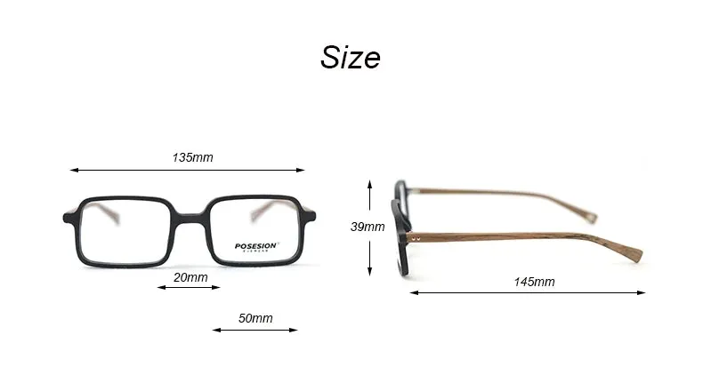 Hdcrafter Men's Full Rim Square Acetate Wood Eyeglasses 2095