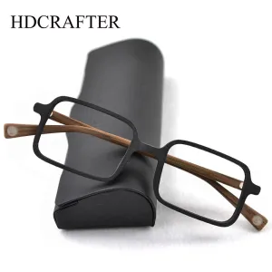 Hdcrafter Men's Full Rim Square Acetate Wood Eyeglasses 2095