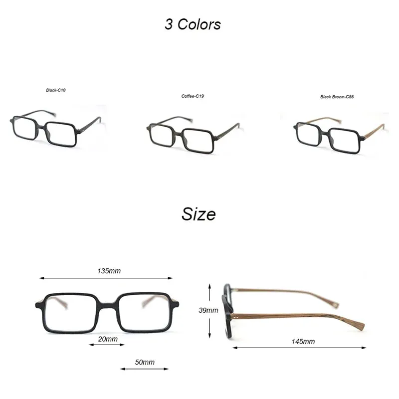 Hdcrafter Men's Full Rim Square Acetate Wood Eyeglasses 2095