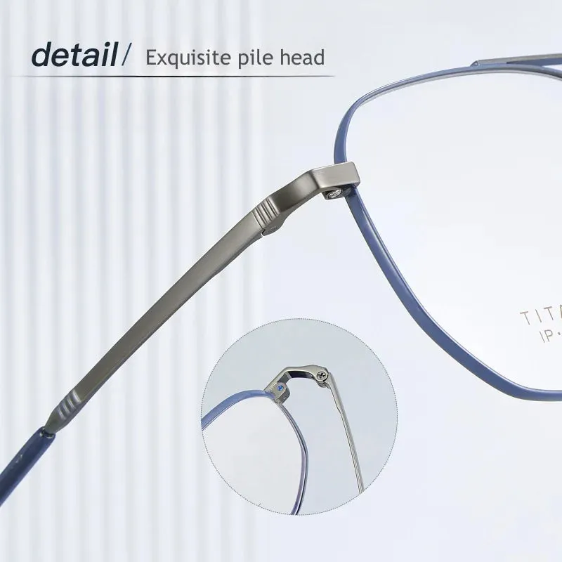 Hdcrafter Men's Full Rim Square Double Bridge Titanium Eyeglasses 6137