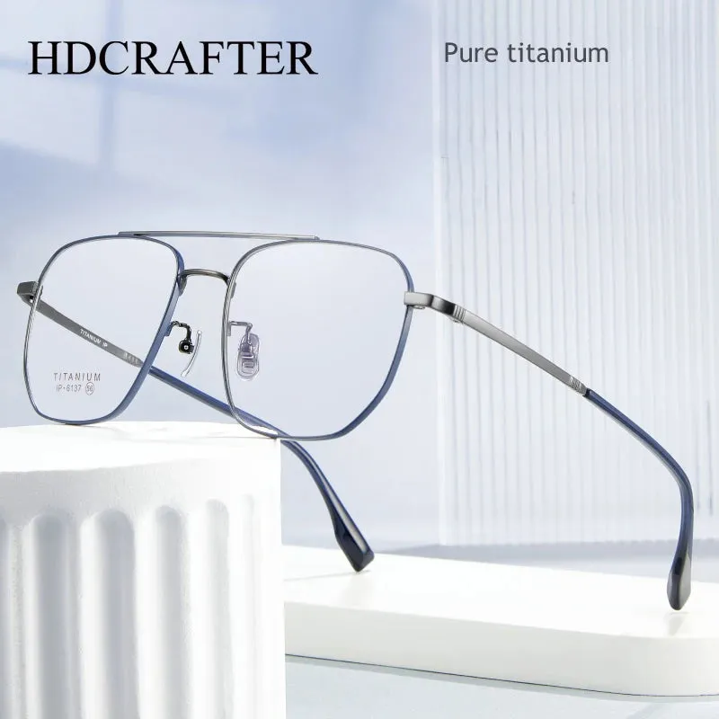 Hdcrafter Men's Full Rim Square Double Bridge Titanium Eyeglasses 6137