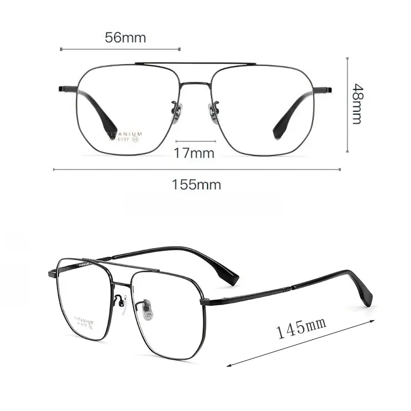 Hdcrafter Men's Full Rim Square Double Bridge Titanium Eyeglasses 6137