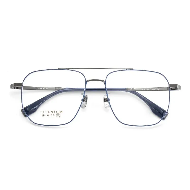 Hdcrafter Men's Full Rim Square Double Bridge Titanium Eyeglasses 6137