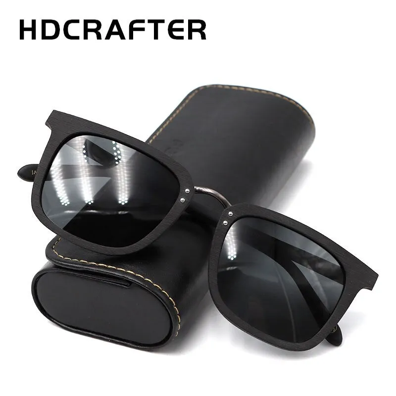 Hdcrafter Men's Full Rim Square Frame Polarized Wood Sunglasses Ps70851