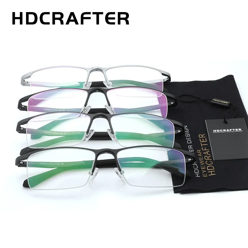 Hdcrafter Men's Semi Rim Rectangle Alloy Frame Eyeglasses Lp6236