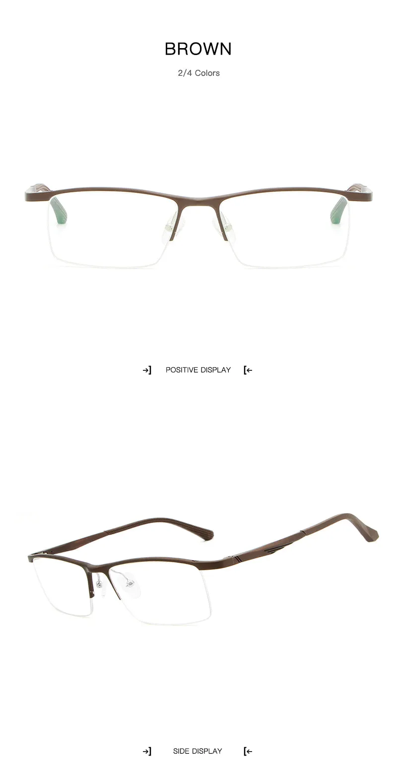 Hdcrafter Men's Semi Rim Rectangle Alloy Frame Eyeglasses Lp6236