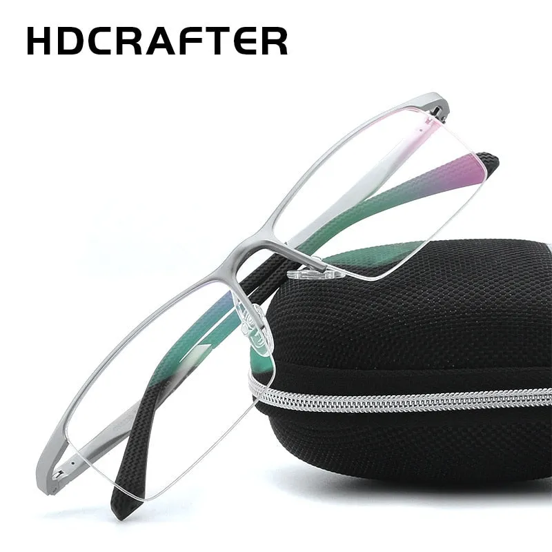 Hdcrafter Men's Semi Rim Rectangle Alloy Frame Eyeglasses Lp6236