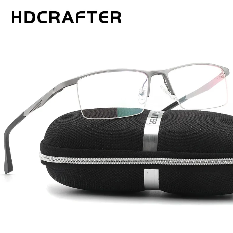 Hdcrafter Men's Semi Rim Rectangle Alloy Frame Eyeglasses Lp6236