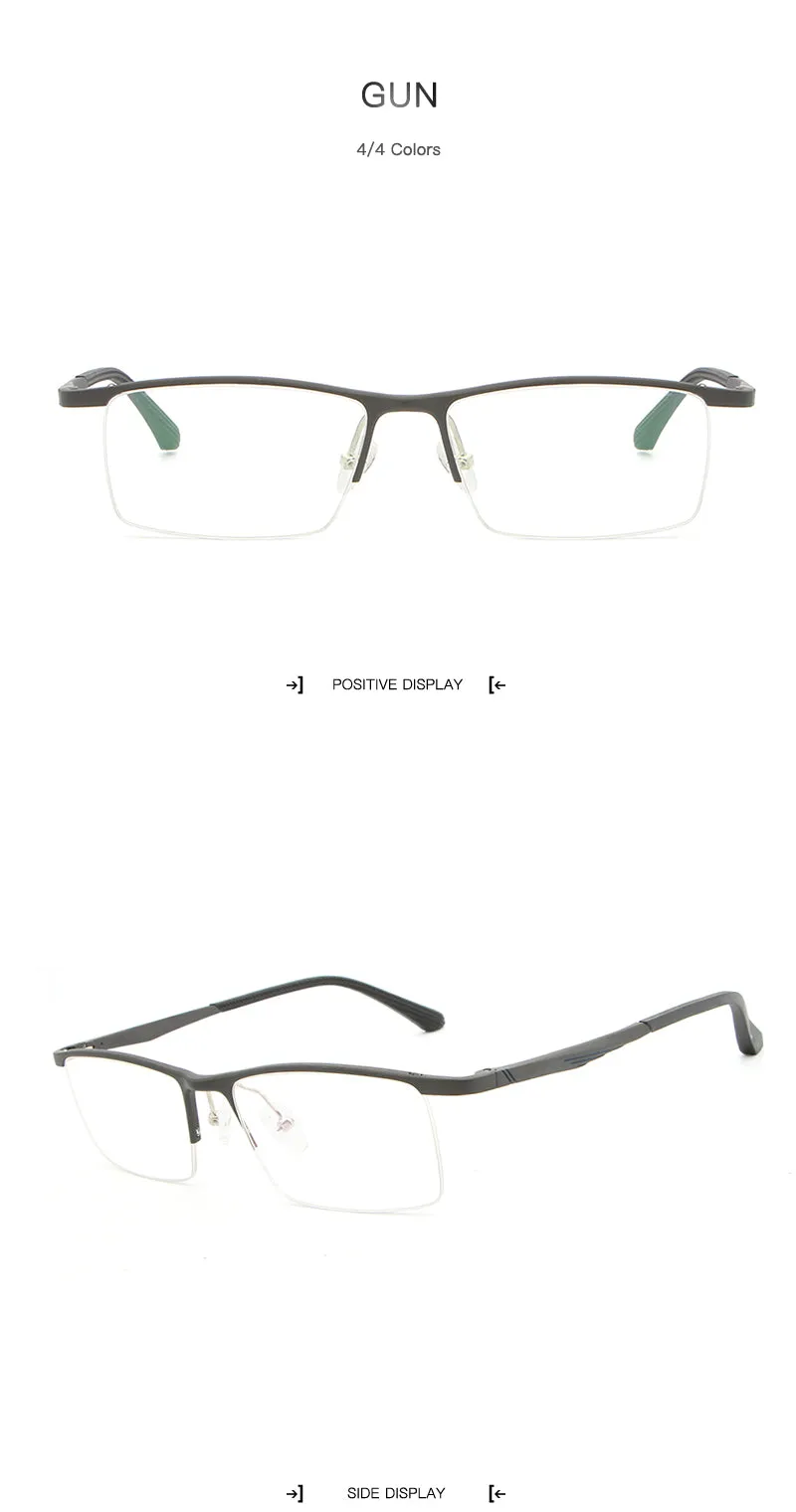 Hdcrafter Men's Semi Rim Rectangle Alloy Frame Eyeglasses Lp6236