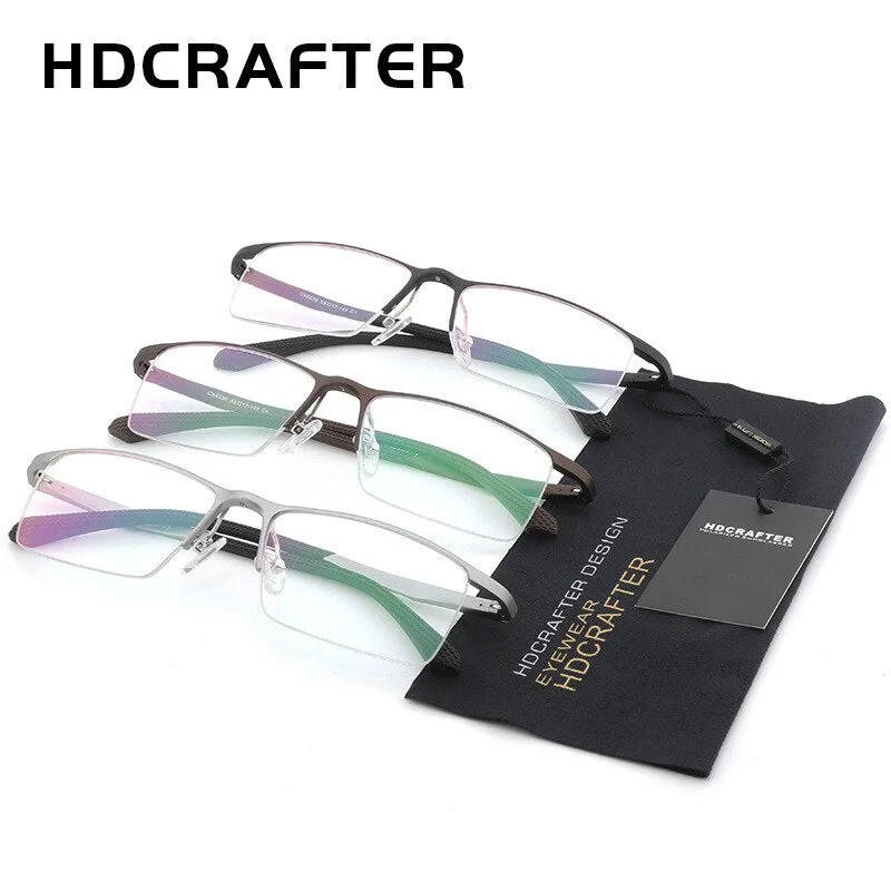 Hdcrafter Men's Semi Rim Rectangle Alloy Frame Eyeglasses Lp6236