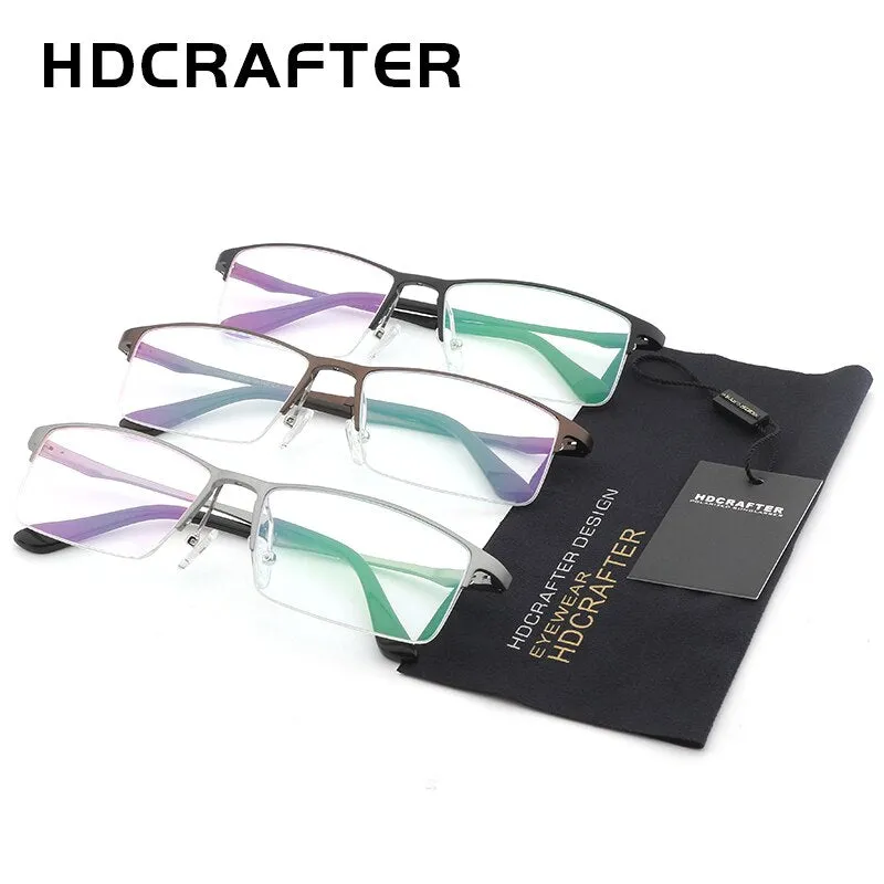 Hdcrafter Men's Semi Rim Rectangular Alloy Frame Eyeglasses Lp6263