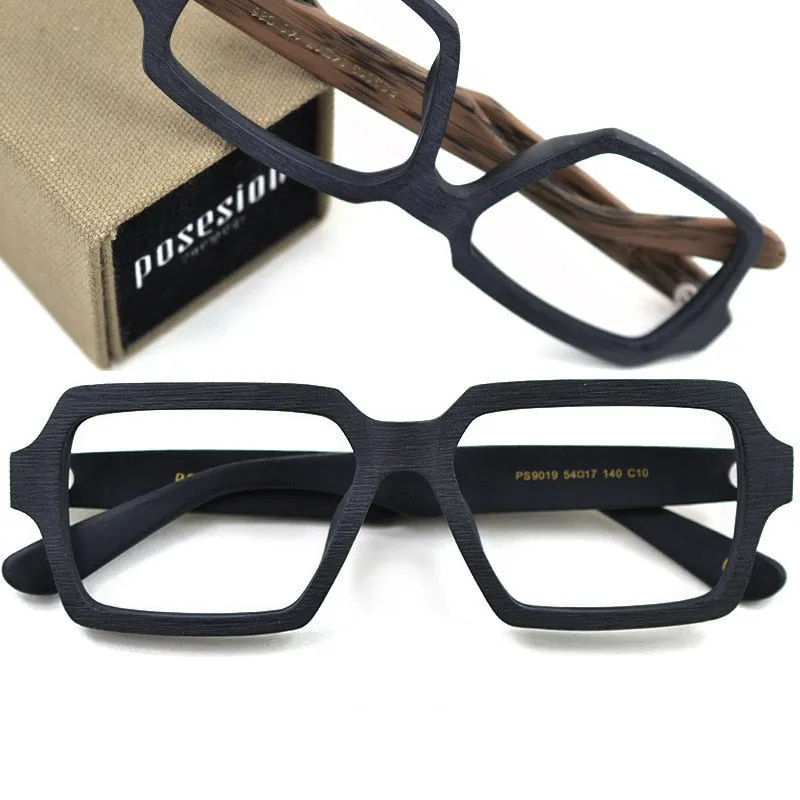 Hdcrafter Unisex Full Rim Oversized Square Wood Acetate Frame Eyeglasses Ps9019