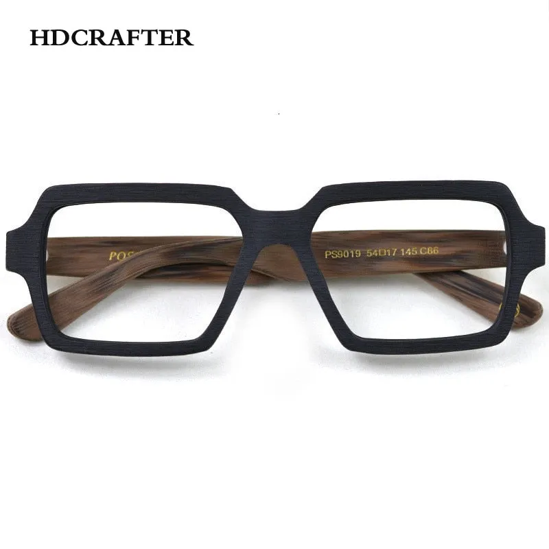 Hdcrafter Unisex Full Rim Oversized Square Wood Acetate Frame Eyeglasses Ps9019