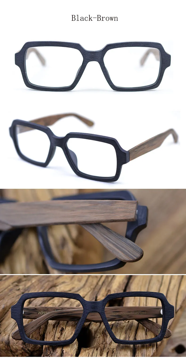 Hdcrafter Unisex Full Rim Oversized Square Wood Acetate Frame Eyeglasses Ps9019