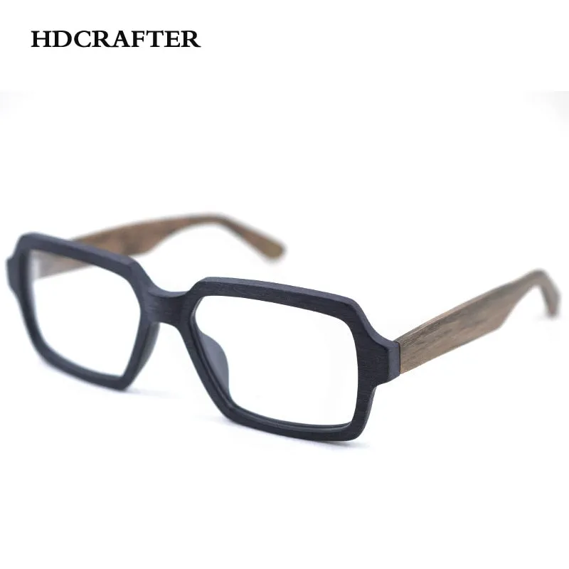 Hdcrafter Unisex Full Rim Oversized Square Wood Acetate Frame Eyeglasses Ps9019