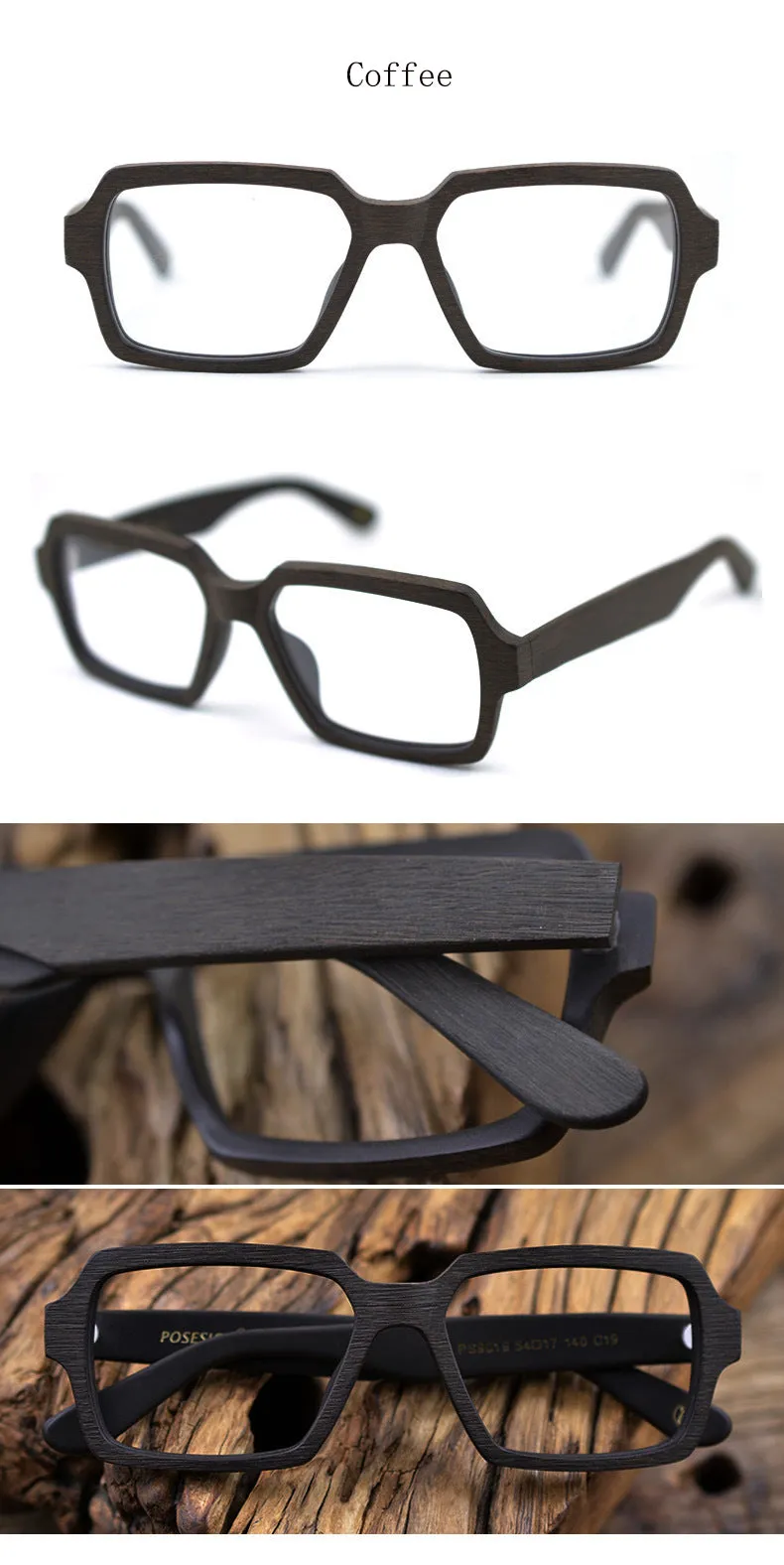 Hdcrafter Unisex Full Rim Oversized Square Wood Acetate Frame Eyeglasses Ps9019