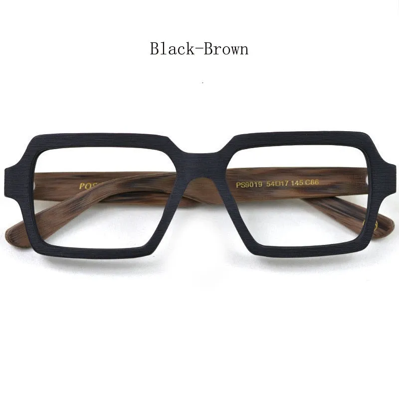 Hdcrafter Unisex Full Rim Oversized Square Wood Acetate Frame Eyeglasses Ps9019