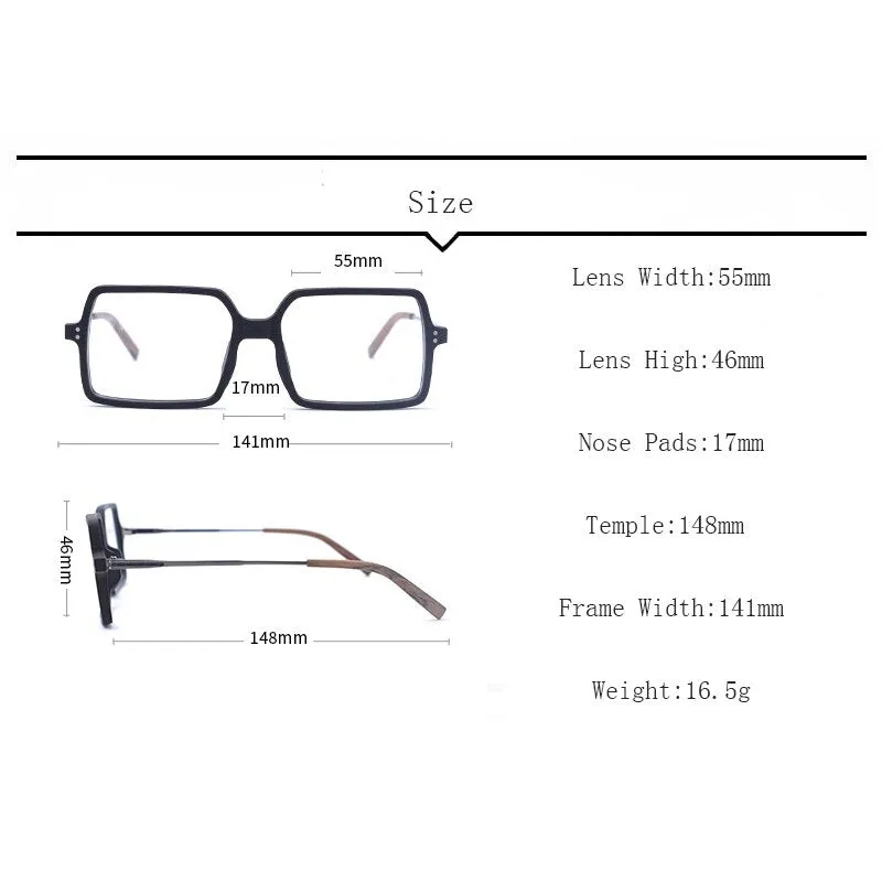 Hdcrafter Unisex Full Rim Oversized Square Wood Frame Eyeglasses Ft8890