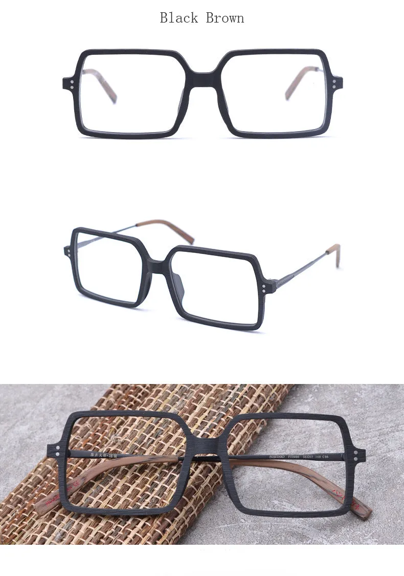 Hdcrafter Unisex Full Rim Oversized Square Wood Frame Eyeglasses Ft8890