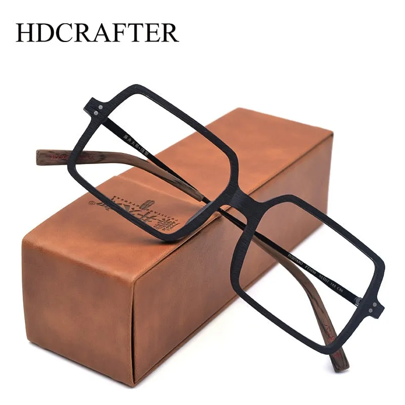 Hdcrafter Unisex Full Rim Oversized Square Wood Frame Eyeglasses Ft8890