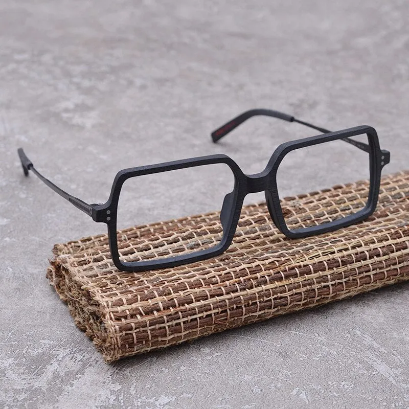 Hdcrafter Unisex Full Rim Oversized Square Wood Frame Eyeglasses Ft8890