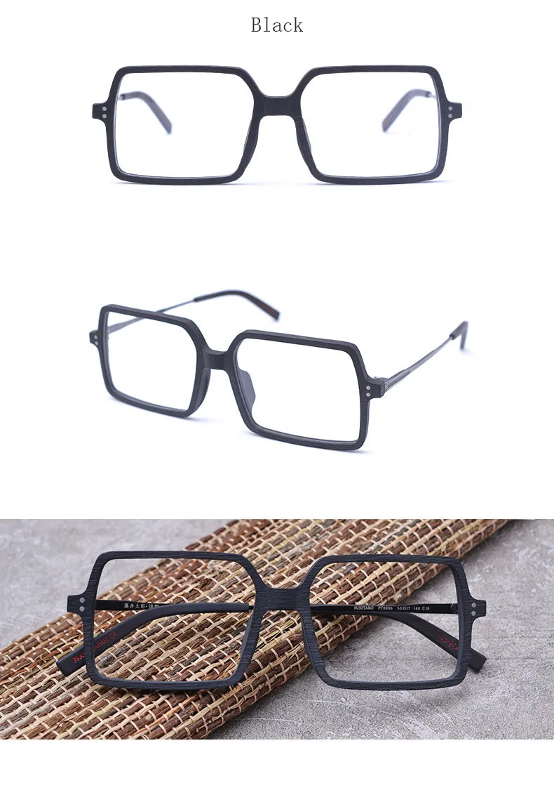 Hdcrafter Unisex Full Rim Oversized Square Wood Frame Eyeglasses Ft8890