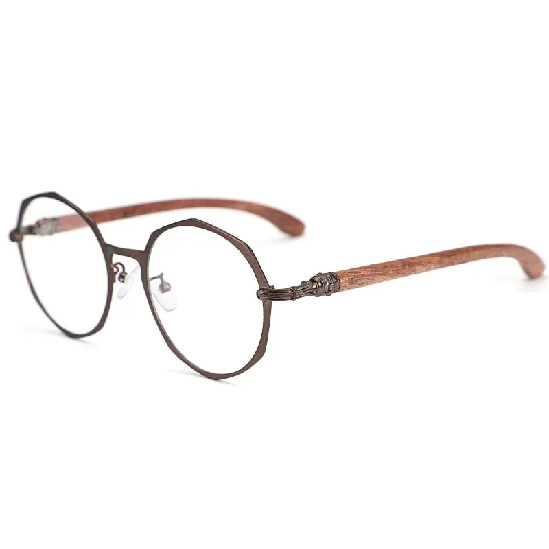 Hdcrafter Unisex Full Rim Polygon Titanium Frame Wood Temple Eyeglasses