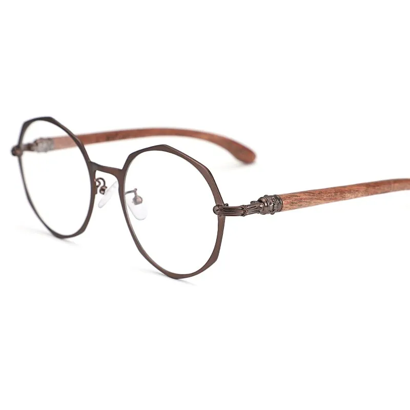 Hdcrafter Unisex Full Rim Polygon Titanium Frame Wood Temple Eyeglasses