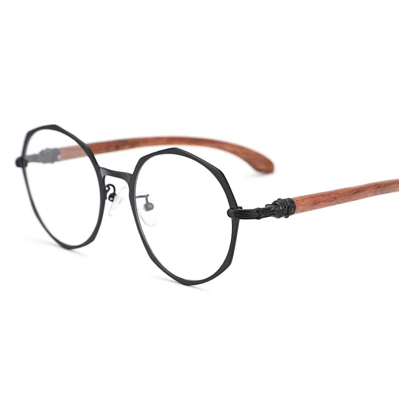 Hdcrafter Unisex Full Rim Polygon Titanium Frame Wood Temple Eyeglasses