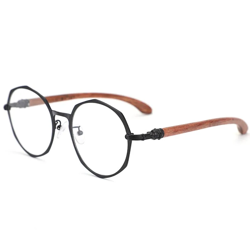 Hdcrafter Unisex Full Rim Polygon Titanium Frame Wood Temple Eyeglasses