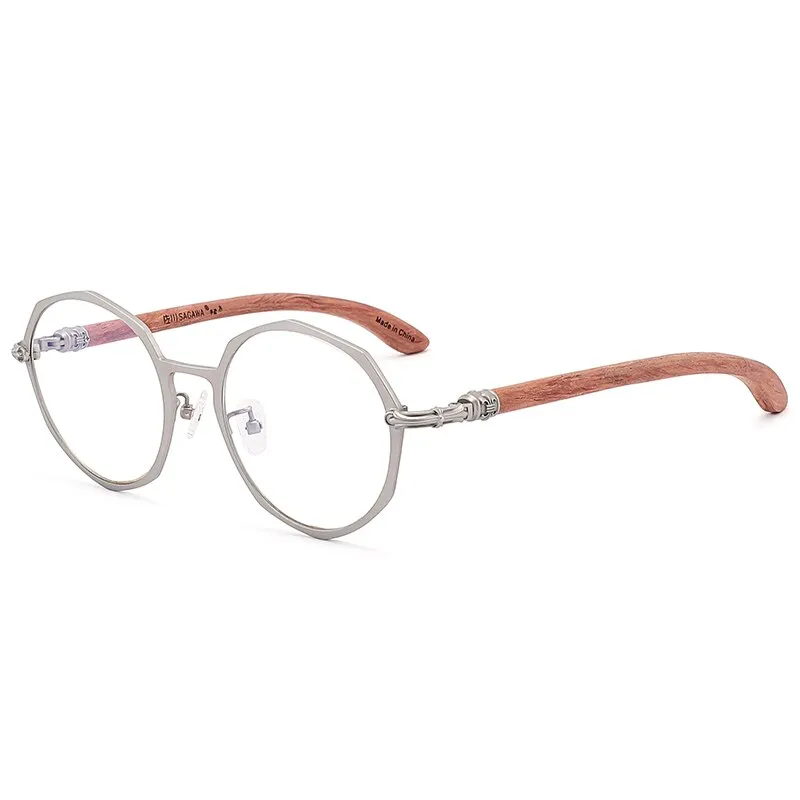 Hdcrafter Unisex Full Rim Polygon Titanium Frame Wood Temple Eyeglasses