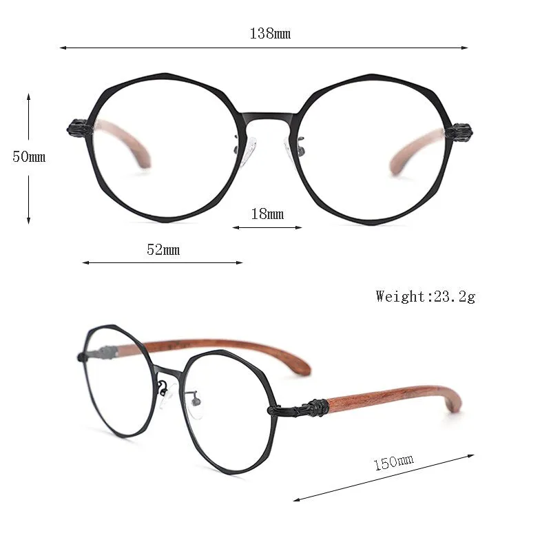 Hdcrafter Unisex Full Rim Polygon Titanium Frame Wood Temple Eyeglasses