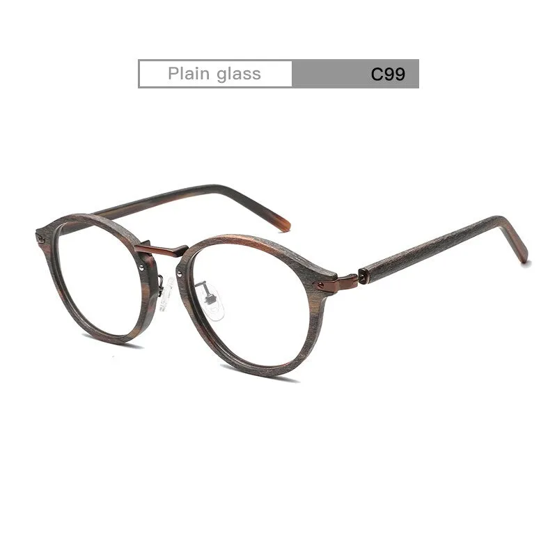 Hdcrafter Unisex Full Rim Round Acetate Eyeglasses Acetate Round Wood Grain Bc06