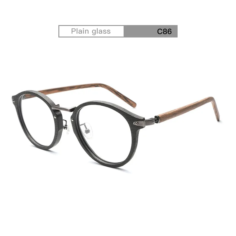 Hdcrafter Unisex Full Rim Round Acetate Eyeglasses Acetate Round Wood Grain Bc06