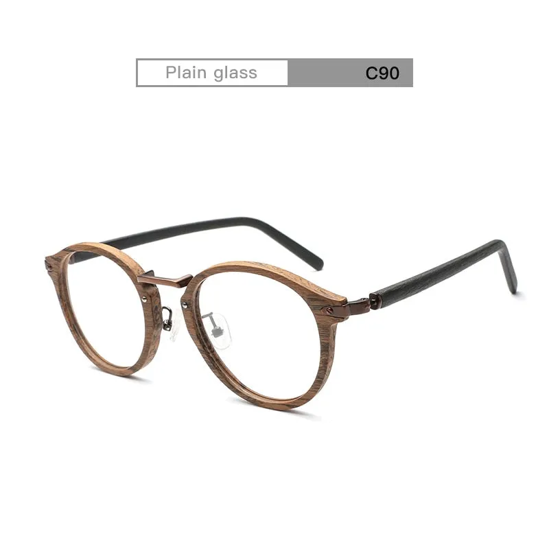 Hdcrafter Unisex Full Rim Round Acetate Eyeglasses Acetate Round Wood Grain Bc06