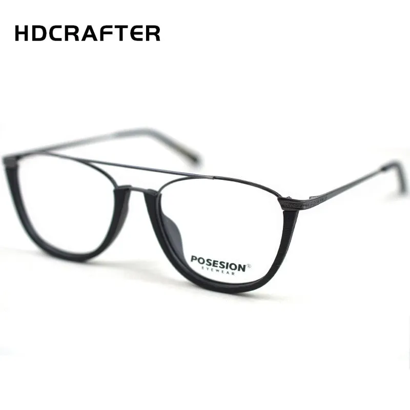 Hdcrafter Unisex Full Rim Round Metal Wood Double Bridge Frame Eyeglasses Ps5051