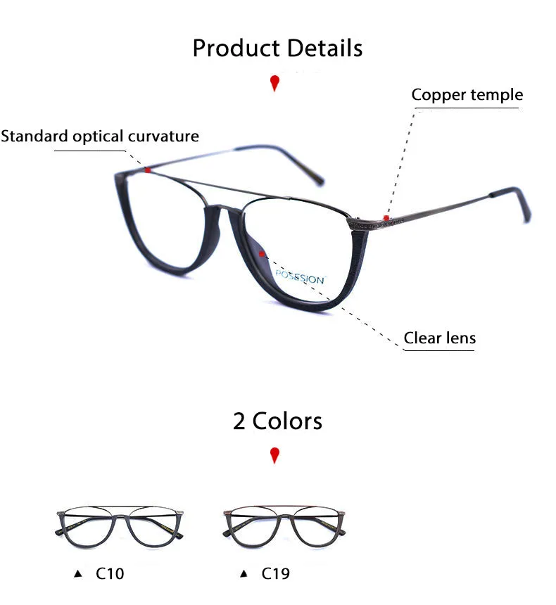 Hdcrafter Unisex Full Rim Round Metal Wood Double Bridge Frame Eyeglasses Ps5051