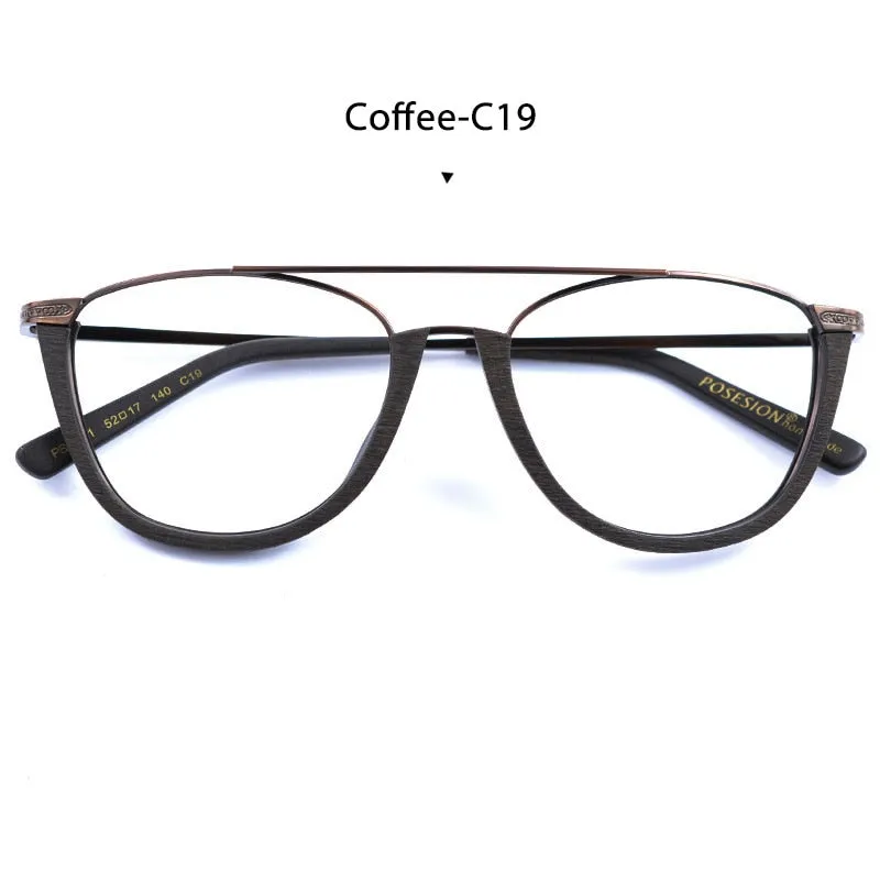 Hdcrafter Unisex Full Rim Round Metal Wood Double Bridge Frame Eyeglasses Ps5051