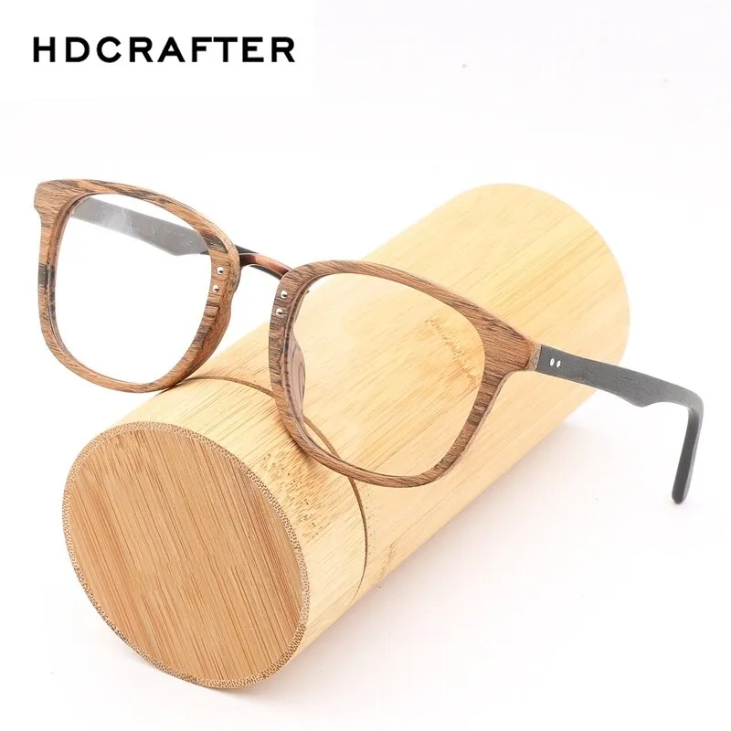 Hdcrafter Unisex Full Rim Round Square Wood Metal Frame Eyeglasses Hb029