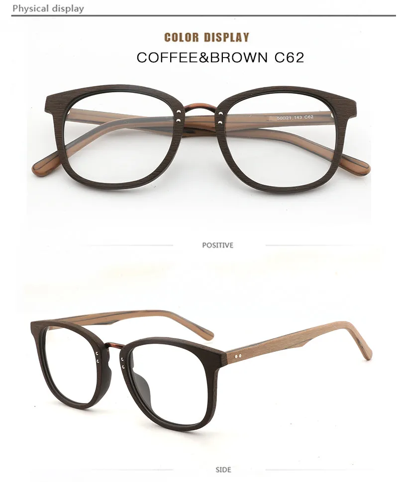 Hdcrafter Unisex Full Rim Round Square Wood Metal Frame Eyeglasses Hb029